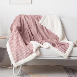 Plain double lambswood blanket summer flannel blanket striped sofa blanket Casual nap air conditioning blanket