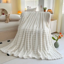 Cross border direct supply bubble rabbit velvet blanket coral velvet leisure air conditioning blanket double-sided velvet four seasons nap sofa cover blanket