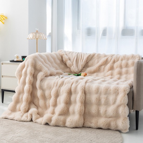 Thickened warm bubble rabbit blanket imitation rabbit hair sofa blanket four seasons air conditioning blanket office nap blanket cover blanket wholesale