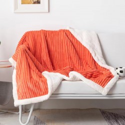 Plain double lambswood blanket summer flannel blanket striped sofa blanket Casual nap air conditioning blanket