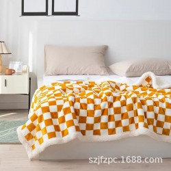 Wholesale checkerboard milk fleece blanket Lamb fleece double thickness casual sofa cover blanket office air conditioning blanket