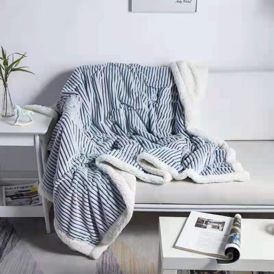 Striped flannel blanket coral velvet cover blanket office nap blanket thickened sofa blanket Lamb blanket wholesale