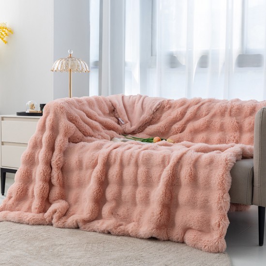 Thickened warm bubble rabbit blanket imitation rabbit hair sofa blanket four seasons air conditioning blanket office nap blanket cover blanket wholesale