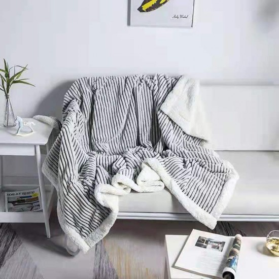 Striped flannel blanket coral velvet cover blanket office nap blanket thickened sofa blanket Lamb blanket wholesale