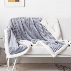 Plain double lambswood blanket summer flannel blanket striped sofa blanket Casual nap air conditioning blanket