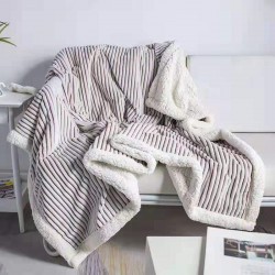 Striped flannel blanket coral velvet cover blanket office nap blanket thickened sofa blanket Lamb blanket wholesale